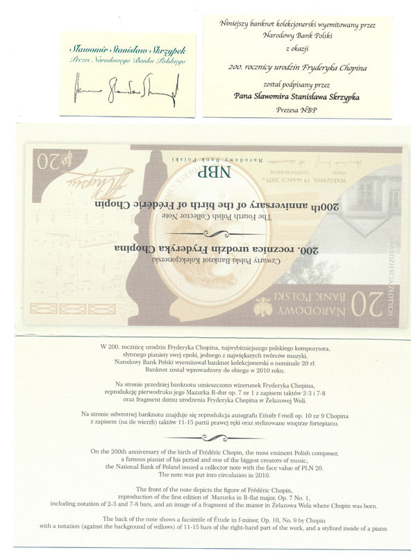 20 złotych 2009 z podpisem prezesa Narodowego Banku Polskiego Stanisława Skrzypka - RZADKOŚĆ